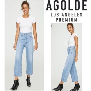 AGOLDE Women’s Size 28 The Ren High Waist Wide Leg Button Fly Raw Hem Jean